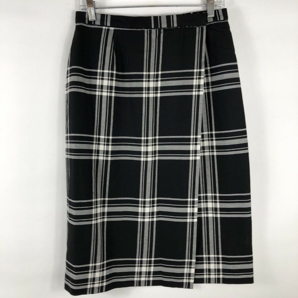 Liz Claiborne LizSport Petite Wrap Skirt Womens 10P Knee Length Plaid Wool Blend